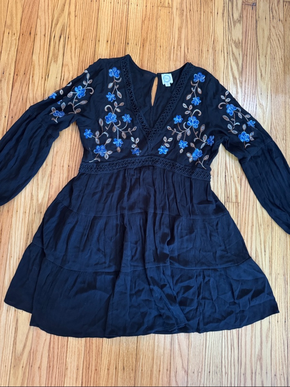 Black Embroidered V-Neck Dress